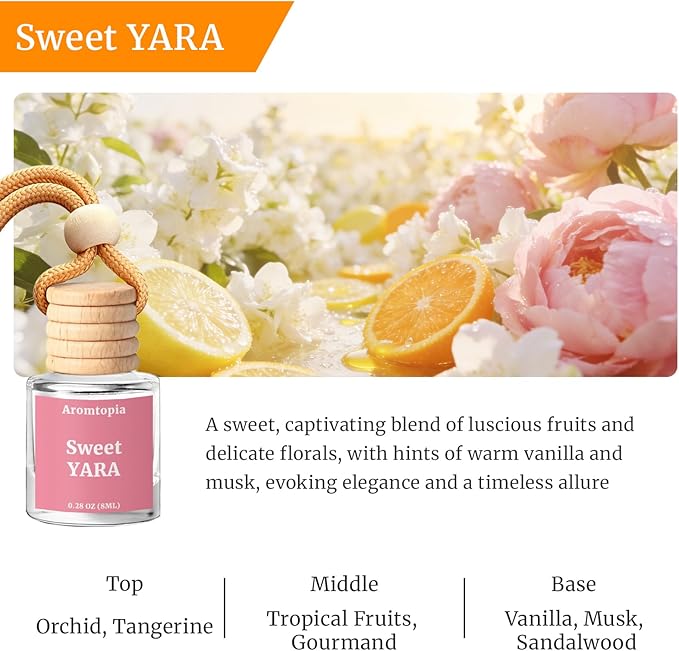 Car Air Fresheners, Hanging Car Essential Oil Diffuser-Sweet YARA, Aromtopia Long-Lasting Odor Eliminator Automotive Air Fragrance, Great Small Hostess Gift, Pack of 2
