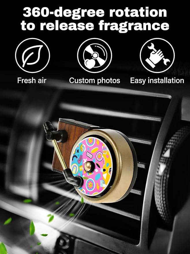 Custom 12-Pack Record Player Air Fresheners - Personalized Photo Text Air Freshener with Record Player Vent Clip, Customized Vinyl Record Air Freshener for Car (A7-Record Player - 12Pcs)