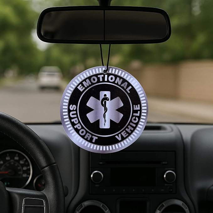 Emotional Support Vehicle Air Freshener – 2-Pack Pine Scented Car Hanging Fresheners – 7cm Funny Auto Accessory for Cars, Trucks, SUVs, RVs