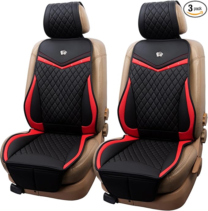 Flying Banner car seat Covers seat Cushions Luxe Fit Faux Leather Easy Installation Vehicles Non Slip Premium (Black Red, 2 x Front Seat Cover)
