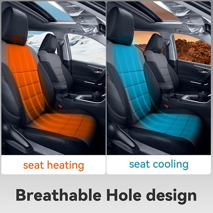 coverdream Rav4 Seat Covers Custom Fit for 2019-2024 2025 Toyota Rav4 Hybrid (Not for XSE/SE/Plug-in Hybrid) SUV,Fully Covered,Waterproof Leather Car Seat Protector(Full Set,Black/Gray)