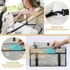 PetsHome Dog Car Seat Foldable Dog Car Booster Seat Waterproof Breathable Oxford Travel Bag for Small to Medium Dogs, Puppies, and Pets-Pattern Grey+Mat