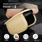 Upgraded Car Center Console Cover Fit for Highlander Faux Leather Car Armrest Cover Cushion with 2 Storage Bags,Car Armrest Storage Box Interior Accessories(Beige&Whiteline)
