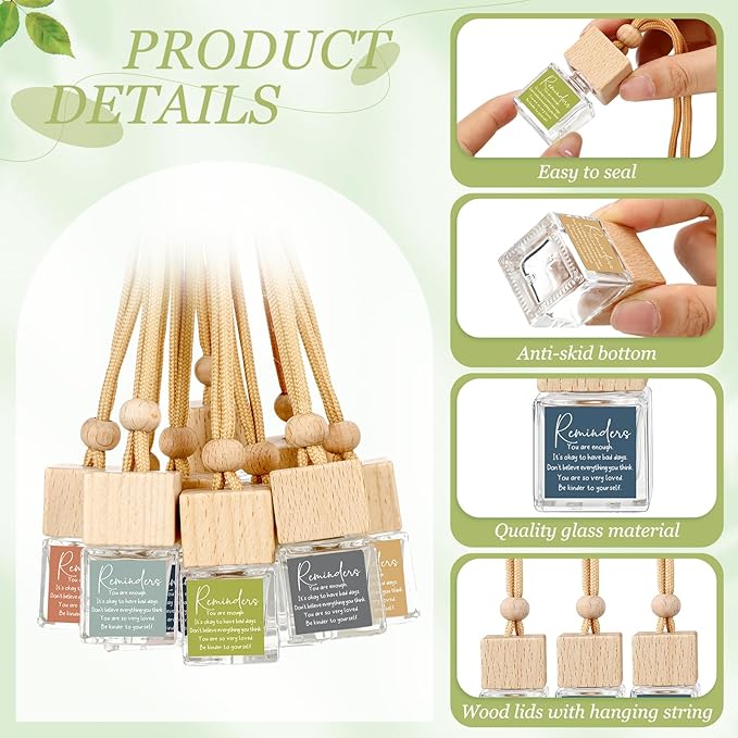 24 Pcs Employee Appreciation Gifts Bulk Empty Glass Essential Oil Diffuser Car Air Freshener Diffuser Hanging Ornament for Coworkers Office Staff