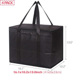 Set of 4 Large Insulated Reusable Grocery Bags with Sturdy Zipper and Handles, Foldable Washable Heavy Duty Cooler Totes for Hot or Cold Food Delivery, Groceries, Travel, Shopping