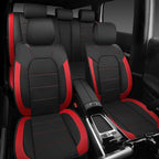 CAR PASS 5 Seats Leather Car Seat Covers, Sideless Car Seat Protectors with Storage Pocket, Water Resistance Seat Cover, Universal Fit Most Cars, SUVs, Trucks and Vans (Full Set,Black and Red)