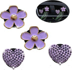 4PCS Car Air Vent Clips with Fragrance Pads, Cute Flower Car Air Fresheners Vents Clips Diamond Vent Clip Auto Interior Decor Charm Bling Auto Accessories Decoration for Women (Purple)