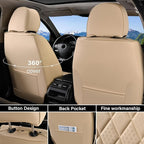 Coverado Car Seat Covers Full Set, Luxury Faux Leather Waterproof Seat Cover, 5 Seat Universal Seat Covers for Cars, Front and Back Car Seat Protector, Beige Leather Seat Cover Fit for Most Cars