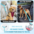 Lukovee Dog Car Seat Belt, 2 Pack Headrest Restraint Seatbelt, Adjustable Pet Safety Leads with Reflective Elastic Bungee for Dog Harness Collar Travel Daily Use (Tiffany Blue,Headrest+Clip)