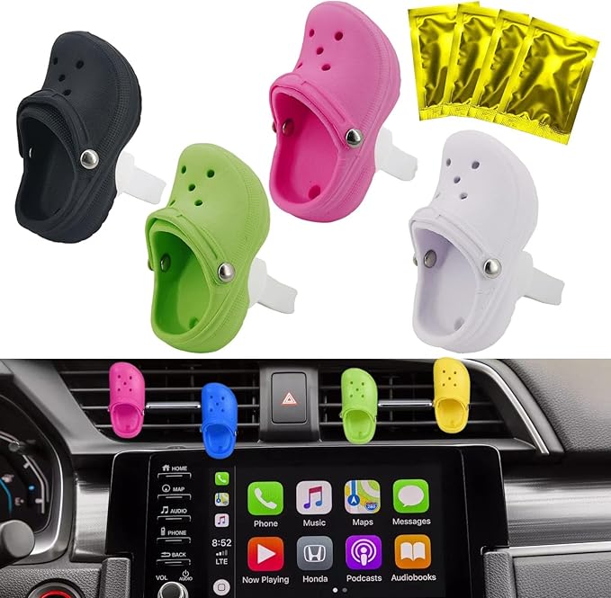 4 Pcs Air Vent Clip Accessories Cute Shoe Car Air Freshener Vent Clips with Refills Solid Fragrance Replacement Pads Car Perfume Clip Cars Interior Decor Accessories for Men/Women