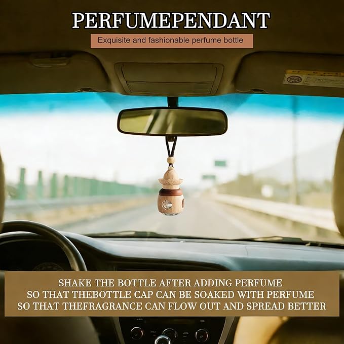 2 Pack Hanging Car Air Freshener Diffuser, Refillable Glass Bottle with Wooden Cap, Long Lasting Drift Car Air Freshener for Women Men - Car Fresheners, Car Accessories-A2