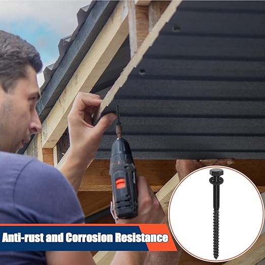 Tandefio 50 Pack 3/8''x 5'' Ceramic Black Lag Screw Kit with Washers Hex Lag Bolts Wood Screws Heavy Duty Hot Dip Galvanized Double Layer for Wood Decks Fences