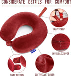 Fabuday Neck Pillows for Travel - Airplane Pillow for Long Flight with Attachable Snap Strap Washable Cover, Memory Foam Travel Rest Pillow for Airplanes, Plane, Neck Support for Adults Red