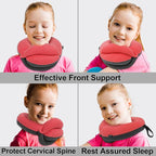 BUYUE Kids Travel Pillows for Airplane, 360° Head Support Sleeping Essentials for Boys Long Flight, Skin-Friendly Soft Neck Pillow for Traveling in Car Seat, (Small, Pink Grey, 40-90 lbs)