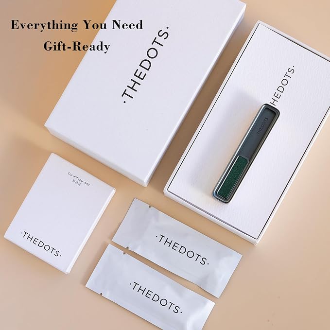THEDOTS Premium Air Freshener Car Vent Clip, Green Metal Diffuser, 2 Refills Amber Moss Scent, Natural Solid Car Perfume Gift