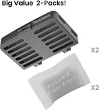 iTouchless AbsorbX Odor Removal Kit with Replaceable Deodorizer, Stick On Deodorizer Activated Carbon Filters eliminate smell in Closet, Drawer, Pantry, Shoe Rack, Locker, Trash Can (2-Pack)