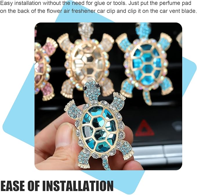 2 PCS Sea Turtles Car Air Fresheners Vent Clips, Cute Sea Turtles Decor Ocean Themed, Glamorous Turtle Car Accessories for Women, Refillable Interior Decoration Outlet Diffuser (Blue)
