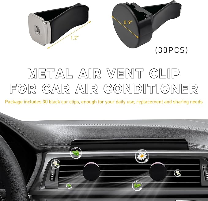 30 PCS Car Metal Air Vent Clips, Auto Perfume Air Outlet Clips Replacement, Air Freshener Clips with Plastic Slot Suitable for Most Vehicle, Universal Car Accessories
