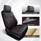 Huidasource Front Truck Seat Covers Fit for 2nd Gen Toyota Tacoma 2005-2015 Double&Crew Cab, Leather Car Seat Cushion Cover for Tacoma Base, PreRunner, SR5, Limited, TRD Sport(Front Pair/Black&Red)