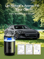 Smart Car Air Freshener Diffuser, Waterless Essential Oil Diffuser with 4 Modes, 4 Scent Refills, Auto On/Off, USB - C Rechargeable Wireless, Ambient Light for Home/Car Use (5502-Black)