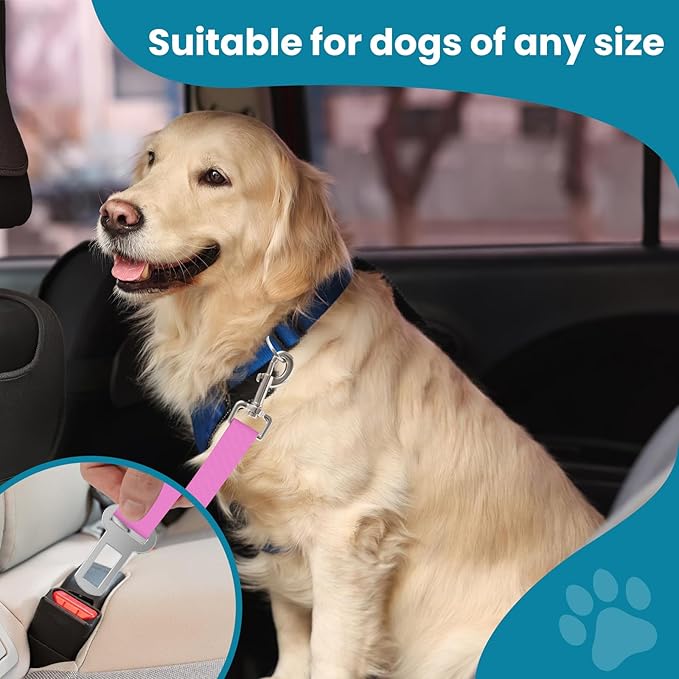 Adjustable pet cat and Dog car seat Belt The Lanyard is Flexible and Adjustable from 20 to 33 inches(Pink + Purple)