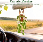 Crochet Car Air Freshener, 8ml Empty Refillable Oil Diffuser Bottle with Hanging Crochet White Daisies Plant & Hanging Tools, Car Rearview Mirror Diffuser for Wall Art & Home & Office Decoration
