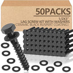 Tandefio 50 Pack 1/2''x 3'' Hex Head Lag Bolts for Wood Ceramic Black Lag Screw Kit with Washers Heavy Duty Hot Dip Galvanized Ruspert Coating Double Layer for Decks Fences