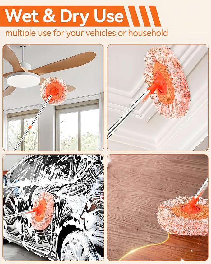 68" Car Wash Brush with Long Handle, 2 in 1 Car Wash Brush Kit, Chenille Microfiber Car Wash Mop with Replacement Head, Car Washing Kit for Cars RV Truck Exterior