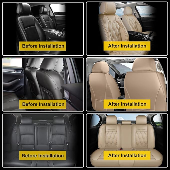 AOMSAZTO Car Seat Covers Fit for Acura TL 2008-2014 Leather Car Seat Cover Seat Cushion Protector Airbag Compatible Waterproof Full Set 5 Seats Beige