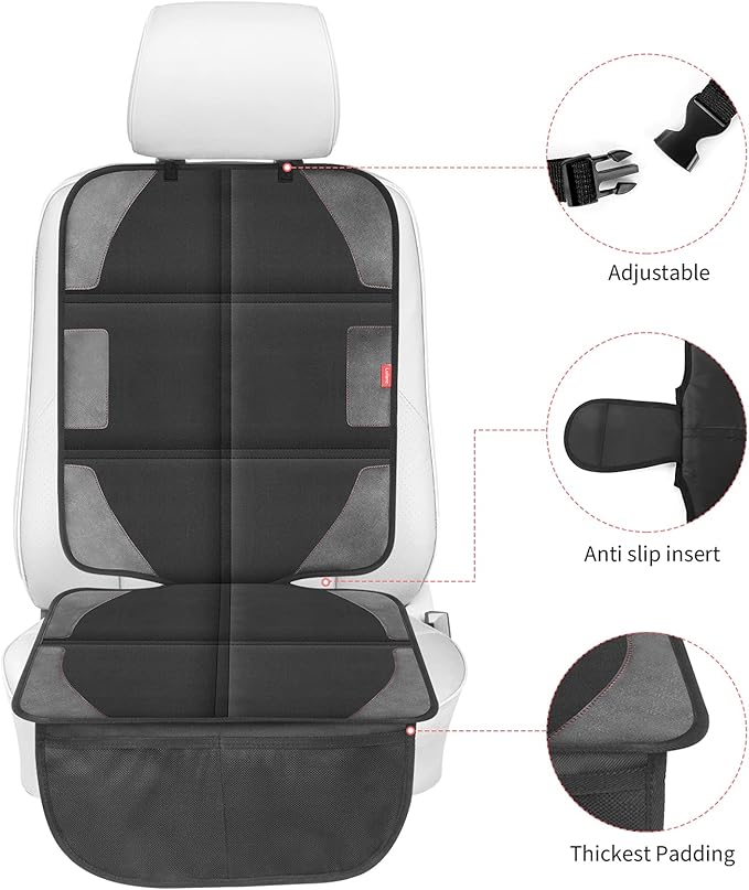 Car Seat Protector with Thickest Padding,Waterproof 600D with Storage Pockets,Non-Slip Pets Fabric Child Baby Cover Leather Reinforced Vehicle Seat 1 Pack (Black)