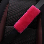 2 Pack Natural Fur Comfort Auto Authentic Sheepskin Car Seat Belt Pads for Adults, Soft Texture Shoulder Neck Cushion Pad Protector, Genuine Australia Merino Wool Cover (Reddish Pink)