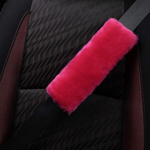 2 Pack Natural Fur Comfort Auto Authentic Sheepskin Car Seat Belt Pads for Adults, Soft Texture Shoulder Neck Cushion Pad Protector, Genuine Australia Merino Wool Cover (Reddish Pink)