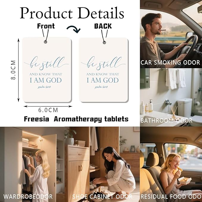 Christian Scripture Car Air Freshener 4Pcs, Inspirational Bible Quotes Hanging Scents, Gray BLUE Bible Quote Gift Air Freshener Hanging in Car Wardrobe Drawer or Book.