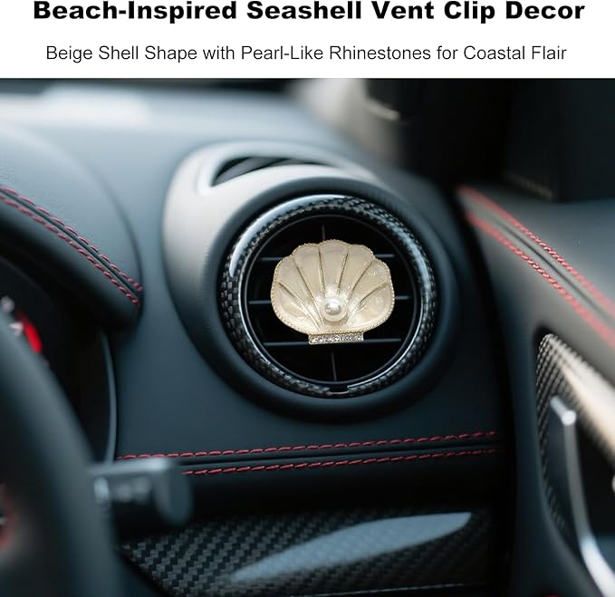 2Pcs Car Vent Decor Clips Beach Car Accessories with Pearl Scallop Design Cute Coastal Ocean Air Freshener Clip Charms for Women Beachy Summer Interior Diffuser Decorations