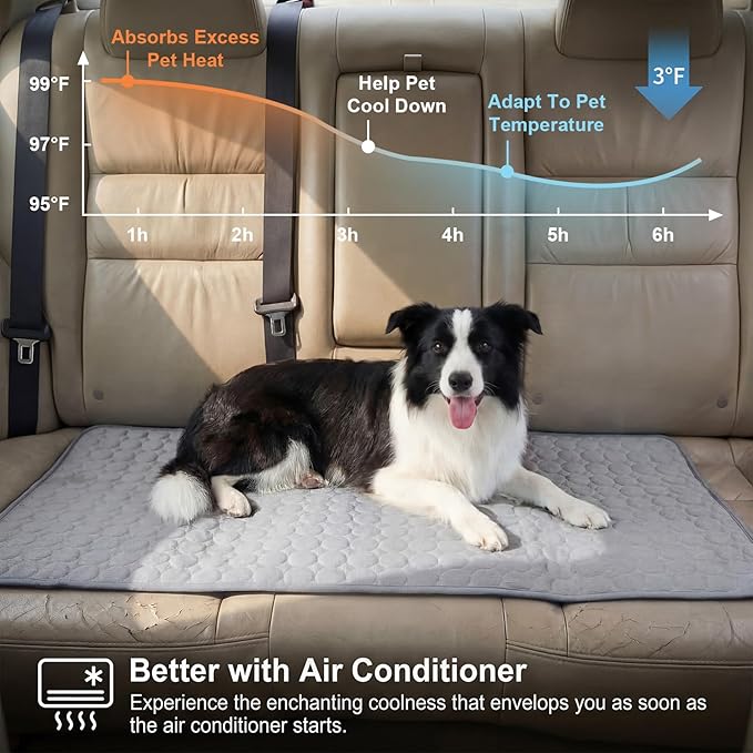 54"x24.8" Dog Cooling Mat for Car Back Seat, Ice Silk Pet Bed Mat, Non Slip Summer Cooling Pad for Dogs and Cats, Fits Backseat Extenders Protector, Trucks, Suvs, Indoor & Outdoor (Gray)