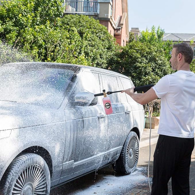 Foam Cannon with 1/4 Inch Quick Connector, 1 L Bottle Snow Foam Lance with 5 Pressure Washer Nozzle Tips, 3000PSI