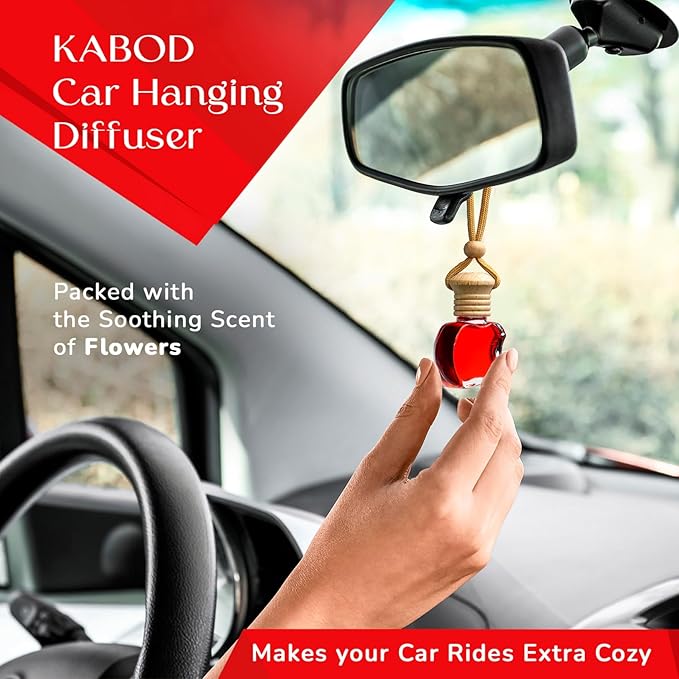 Kabod Flowers Car Air Freshener | Hanging Essential Oil Diffuser | Natural Odor Eliminator | Long-Lasting Fragrance | 10 ml