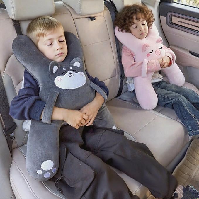 Car Pillow for Travel – Animal-Themed Car Seat Cushion with Safety Belt Protector – 4 Cute Styles: Pig, Dog, Rabbit, Panda (Panda)