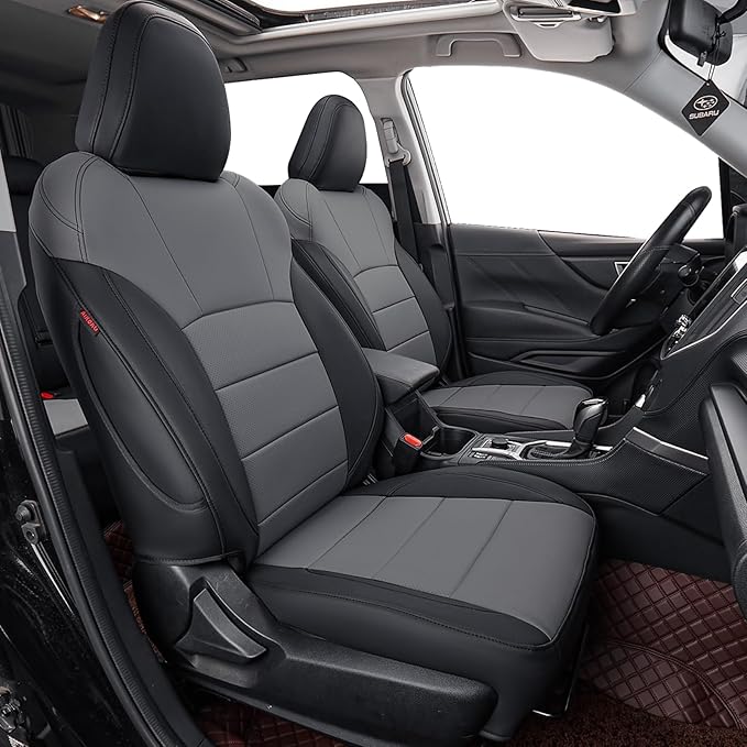 coverdream Forester Car Seat Covers Custom Fit for 2009-2013 Subaru Forester Seat Covers,Rear Seat Without Cup Holder,Full Coverage Waterproof Leather Seat Protector(Full Set,Black/Gray)