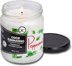 Peppermint Odor Eliminating Highly Fragranced Candle - Eliminates 95% of Pet, Smoke, Food, and Other Smells Quickly - Up to 80 Hour Burn time - 12 Ounce Premium Soy Blend