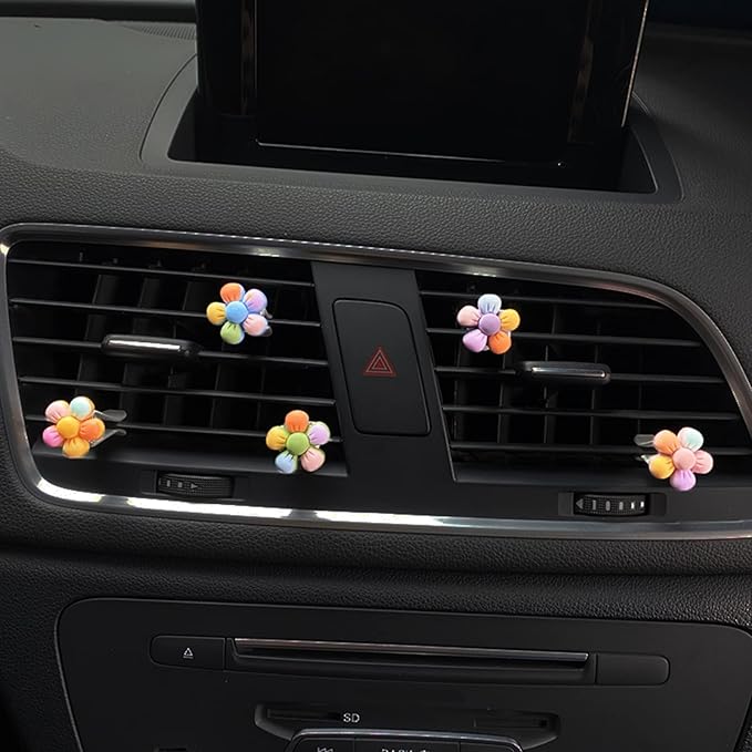 5 Pieces Vibrant Flower Car Air Vent Clips Cute Car Interior Decoration Accessories Colorful Car Charm Air Freshener for Girls Women
