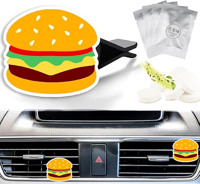 Cute Car Air Freshener Clips Burger Car Vent Clips Hamburger Cars Scents Cologne Air Conditioner Clip Auto Vent Interior Decoration Cars Accessories Burger Gifts for Men Women,Friends