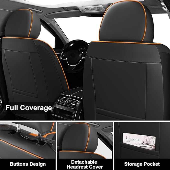 Fit for 98% of Mercedes Benz Car Seat Covers, Premium Nappa Leather Seat Cover, Fully Wrapped Protect Modern Style Seat Cover (2-Seat Standard, Black & Orange)