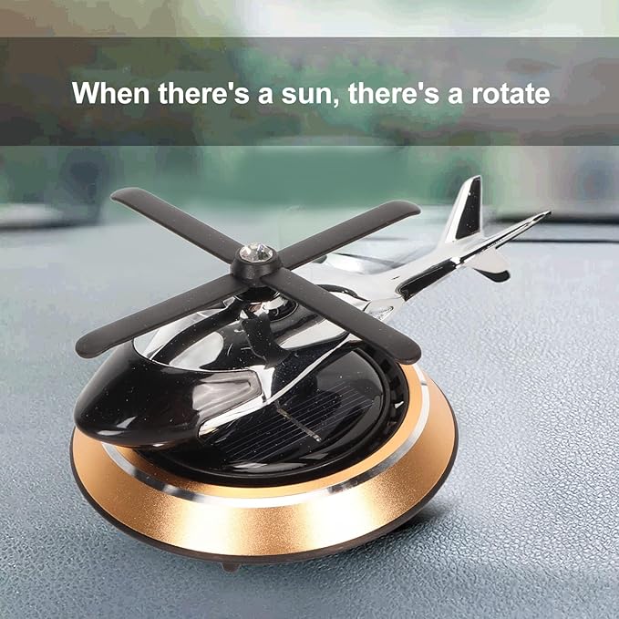 Helicopter Car Air Fresheners Rotating, Solar Car Fresheners Airplane Car Perfume Decoration for Office Bar, Relieve Stress Alloy Car Essential Oil Diffuser for Home (Gold)