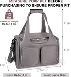 Dog, Cat Carrier for Pets Up to 12 Lbs, Airline Approved Collapsible Soft-Sided Pet Travel Bag with Locking Zippers, Breathable Mesh and 4 Large Pockets, Removable Fleece Pad (Grey)