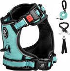 FURRYFECTION Plaid Dog Harness for Large Dogs, Reflective No Pull Adjustable Pet Vest with Front Clip, Leash, Easy Control Handle and Seat Belt, Turquoise, XL