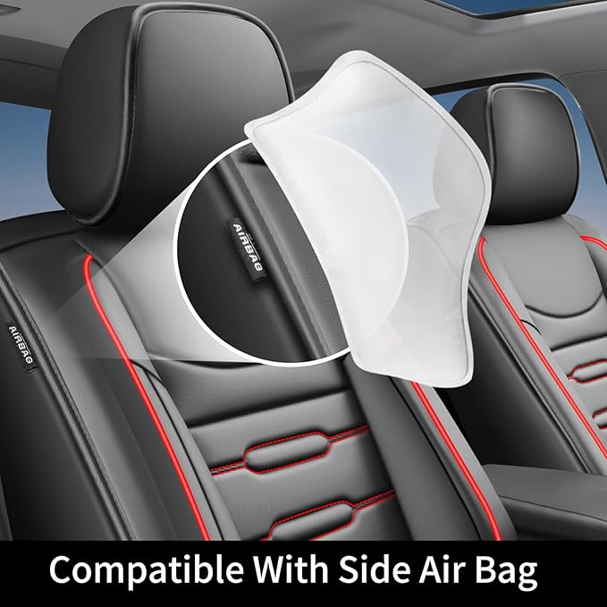 Fit Tucson Car Seat Covers for Hyundai Tucson 2010-2024 2025 2026 - Upgraded Premium Waterproof & Breathable Leather, Airbag Compatible, All-Weather Seat Cushion Protector (2 Front/Black+Red)