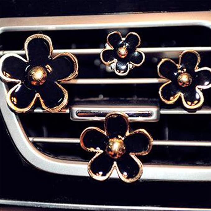 4 Pcs Metal Daisy Air Vent Clips Flower Car Air Freshener Clip Air Conditioning Outlet Clip Bling Charm Car Inter Decor Accessories for Girls Women