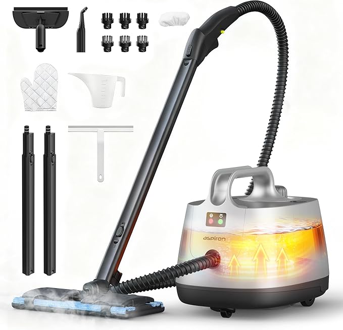 Steam Cleaner, 293°F 58 PSI Powerful Multipurpose Handheld Steam Mop for Home Use, 21 Attachments, 50Oz Capacity, Heavy Duty Steamer for Carpets, Floors, Cars, Tiles, Crack Cleaning, Platinum