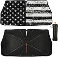 American Flag Car Sunshade Umbrella USA Flag Windshield Sun Shade for Car Retractable Umbrella Sunshades for Front Window Patriotic Sun Shades Cover Visor Portector Block UV Rays